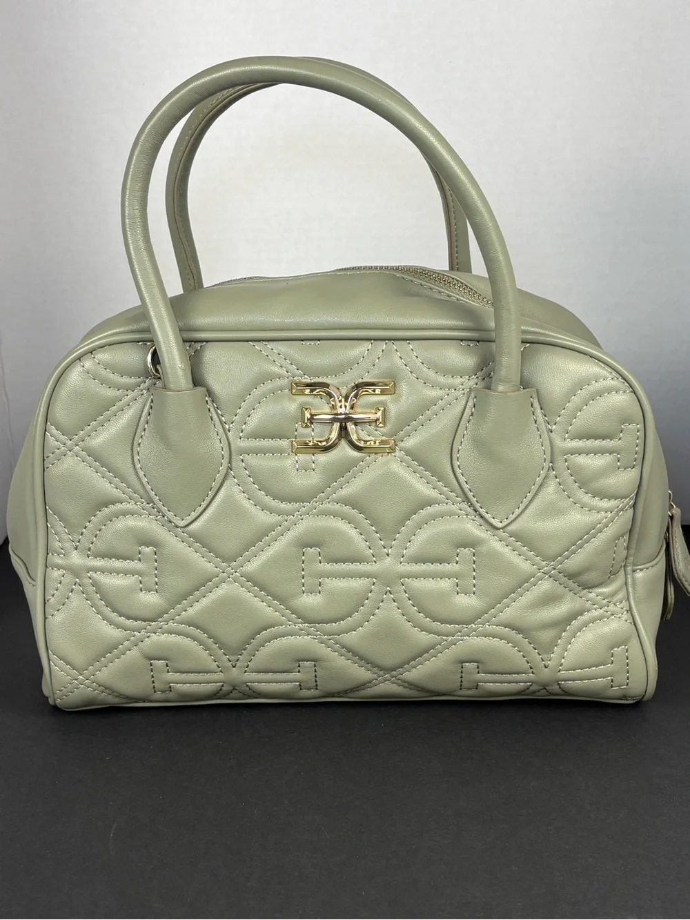 Purse Bag Sage Green Quilted Faux Leather Satchel